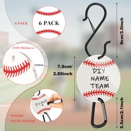 Ztzfacai 6 Pcs Softball Baseball Keychain Fence Hooks,Writable Acrylic Board Carabiner Keychain,Metal Backpack Fence Clips, Gifts for Team,Girls,Boys