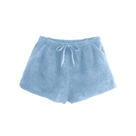 SweatyRocks - Pantalones cortos de pijama para mujer, estilo casual, mullidos, para descansar, Azul (plain blue), XL