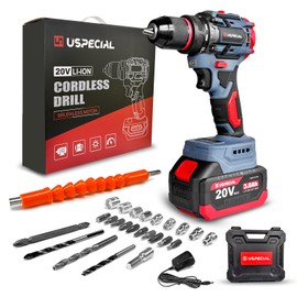 20V Cordless Brushless Power Drill Set, 443 in-lbs, 3/8-Inch Chuck Electric Drill-Driver, 22 Torque Setting, 2 Variable Speed, Hammer Drill with 3.0Ah Battery Kit for Drilling Brick Wall,Metal,Wood