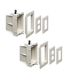 iMBAPrice IMBA-DVFR1W-2 Recessed Electrical Outlet Mounting Box with Paintable White Plastic Wall Plate for TVs, Kitchen Appliances, 2-Pack