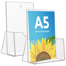 Thboxes A5 Leaflet Holder, 2 Pack Clear Leaflet Holder with Hanging Hole Acrylic Brochure Freestanding Booklet Flyer Stand for Office Restaurants Reception