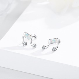 KINGWHYTE Music Earrings for Women 925 Sterling Silver Music Note Earrings Valentine Day Jewelry Gift for Musican (B)