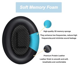 Replacement Ear Cushions for Bose QC35, Replacement Ear Pads for Bose QuietComfort 35（QC35ii）, Upgraded Ear Cushions, Softer Leather Headphone Replacement Pads for Bose (Black)