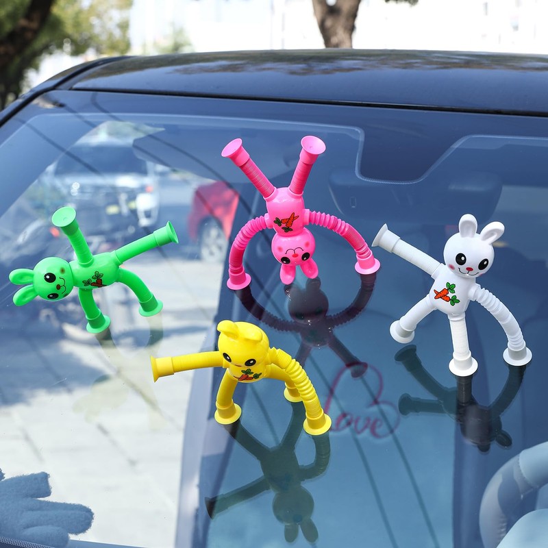 Limpskys 4Pack Telescopic Suction Cup Bunny Toy，Easter Bunny, Easter Egg