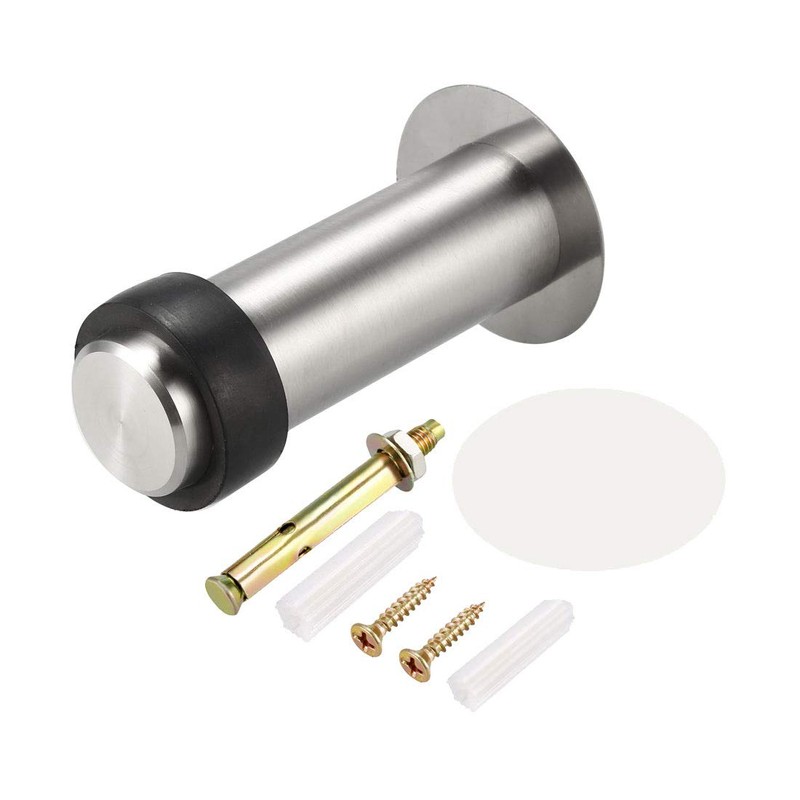 sourcing map Door Stopper Cylindrical Floor Mount Stop Brushed Stainless