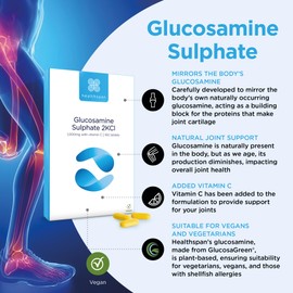 Healthspan Glucosamine Sulphate 2KCI 1,000mg (10 Months’ Supply) | Sustainably sourced Plant-Based glucosamine to Support Your Joints | 591mg Glucosamine Base with 20mg Vitamin C | Vegan