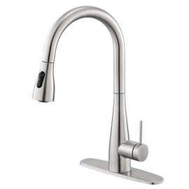 CREA Brushed Nickel Kitchen Faucet,Pull Down Kitchen Faucets with Sprayer 3 Modes,Uitility Laundry Faucet Single Hole Bar Sink Faucet 360°Swivel High Arc Commercial RV Faucet Stainless Steel