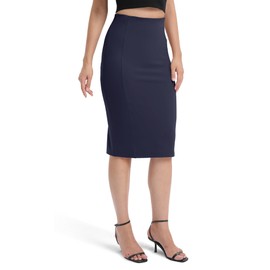 Urban CoCo Women's High Waist Stretch Pencil Skirt Knee Length Bodycon with Back Slit for Business Casual(M,Navy Blue)