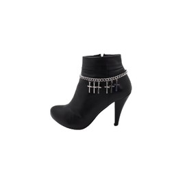 Women Boot Bracelet Chain Bling Silver Metal Western Fashion Jewelry Anklet Shoe Cross Charm Silver