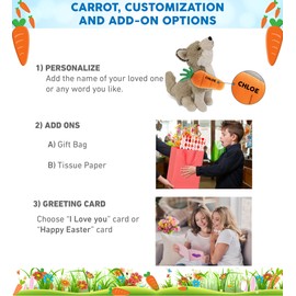 DolliBu Happy Easter Super Soft Plush Howling Wolf with Carrot - Easter Stuffed Animals with Carrot Plush Toy, Spring Easter Plush Animal Toy for Kids, Adults - 10.5 Inches