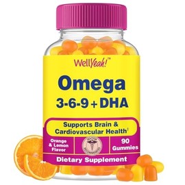 Omega 3 6 9 Gummies | with Flaxseed Oil and DHA | Vegetarian Omega 3 Fish Oil Alternative | GMO Free, Gluten Free, Orange & Lemon Flavor | Natural Sourced Colors and Flavors | 90 Count