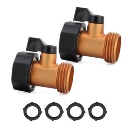 CHEERWATER Brass Shut Off Valve Connector, Heavy Duty 3/4” Garden Hose Cut Off Adapter, 2 pack