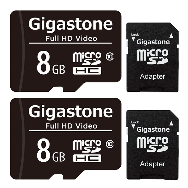 Gigastone マイクロSDカード 8GB Micro SD card SDアダプタ付き U1 C10 85MB/S SDHC 2個セット Full HD ビデオ 撮影