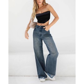 EMMIOL Baggy Boyfriend Jeans Dark Wash Vintage Pants Women's Street Fashion Wide Leg Denim Pants