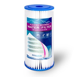 Big 10 x 4.5 inches Pleated Washable & Reusable Sediment Filter 5 Micron Amplified Surface Area, Removes Sand, Dirt, Silt, Rust, Extended Filter Life for 10" Big Housing (Set of 6)