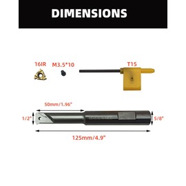 GBJ 5/8" HSMT16-16K16 Right Hand Internal Threading Boring Bar Tool Holder with10pcs 16lR AG60 Carbide Internal Threading Inserts Stainless Steel and Steel Cutting Tools