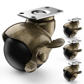 HOLKIE 50mm Ball Castor Wheel Antique Furniture Castors Swivel Castor Wheels for Furniture Brass Castors with Safety Brake Total Capacity 200KG (pack of 4), Golden