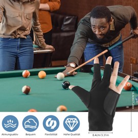 Pack of 4 Billiard Gloves, 3 Finger Billiards Mitten Left, Professional Snooker Gloves, Elastic Billiard Accessories, for Women and Men, Billiard Sports Accessories (Black)