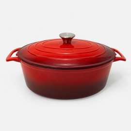 6 Qt Cast Iron Artisan Casserole Pan w/Red Enamel Coating, Oven and Stove top safe, Versatile for All Dishes
