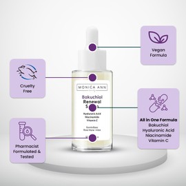 Monica Ann Beauty Bakuchiol Serum – Retinol Alternative with Hyaluronic Acid, Niacinamide & Vitamin C – Anti-Aging, Brightening, Hydrating Face Serum for Fine Lines & Wrinkles (1.7 fl oz)