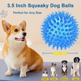 Beieverluck 12 Pack 3.5 Inch Squeaky Dog Toy Balls Spikey Dog Balls Large Dog Chew Toys for Medium Large and Small Dogs for Aggressive Chewers,4 Colors