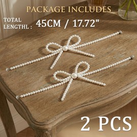 No Drill Magnetic Curtain Tiebacks, 2 Pcs Elegant Pearl Bow Ties for Curtains, Quick Close Strong Magnet Drapery Holdbacks, Modern Window Decorative Accessories for Home Office, 45cm Long