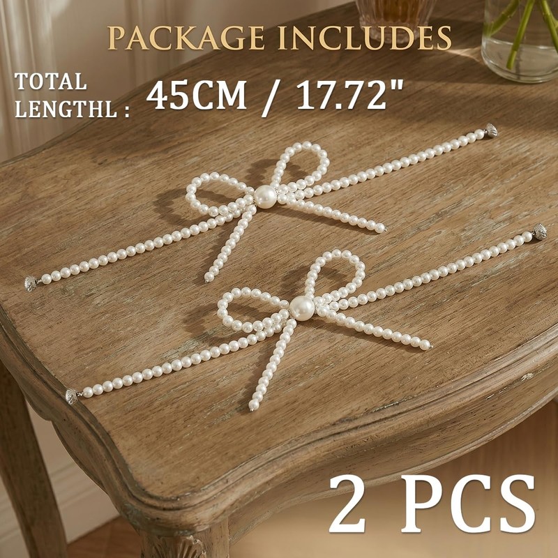 No Drill Magnetic Curtain Tiebacks, 2 Pcs Elegant Pearl Bow