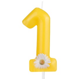 FUNCANDLE Yellow Number 1 Candle,Happy Birthday Candles,Daisy Flower Themed Birthday Candles for Girl Baby Showe Anniversary Decorations Party Supplies Number 1 Candle