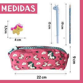 FAMU Land Unicorn School Pencil Case - Gift for Girls 6 7 8 9 Years - Stationery Set with Pencils, Rubber and Pens - Large Zip and Large Capacity - Original Birthday Gift, pink, Pink
