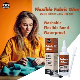 Breliter Flexible Fabric Glue for Clothes, Leather, Shoes - Waterproof, No-Sew Adhesive, Transparent Bond for DIY Repair, Patches, Upholstery, Logo Fix (1.7 fl oz)- Includes Spatula & Clamp