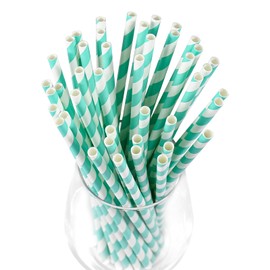 Lives on Green Light Blue 7.75 inch Disposable Paper Straws for Drinking, 100 Counts, Eco-friendly - for Baby Shower, Party, Decoration, Paper Crafts Sticks