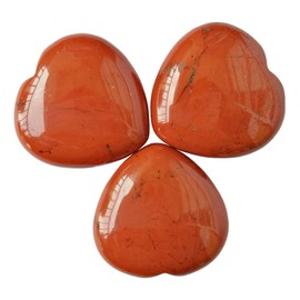 Bacatgem 3 Pcs Natural Red Jasper Pocket Palm Thumb Healing Crystal Heart Love Worry Stones,1 inches Reiki Balancing Crystal and Healing Stones