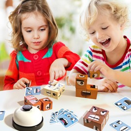 Wooden Cube Puzzle, Puzzle Face Changing Magic Cube, Interactive Emoji Blocks Toy Cube Puzzle, Sensory Toy, Faces Rubik's Cube Building Block Montessori Toy for Children from 3 Years