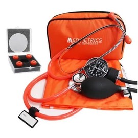 Kit Baumanómetro Aneroide + Estetoscopio Dúplex De Lujo (Naranja)