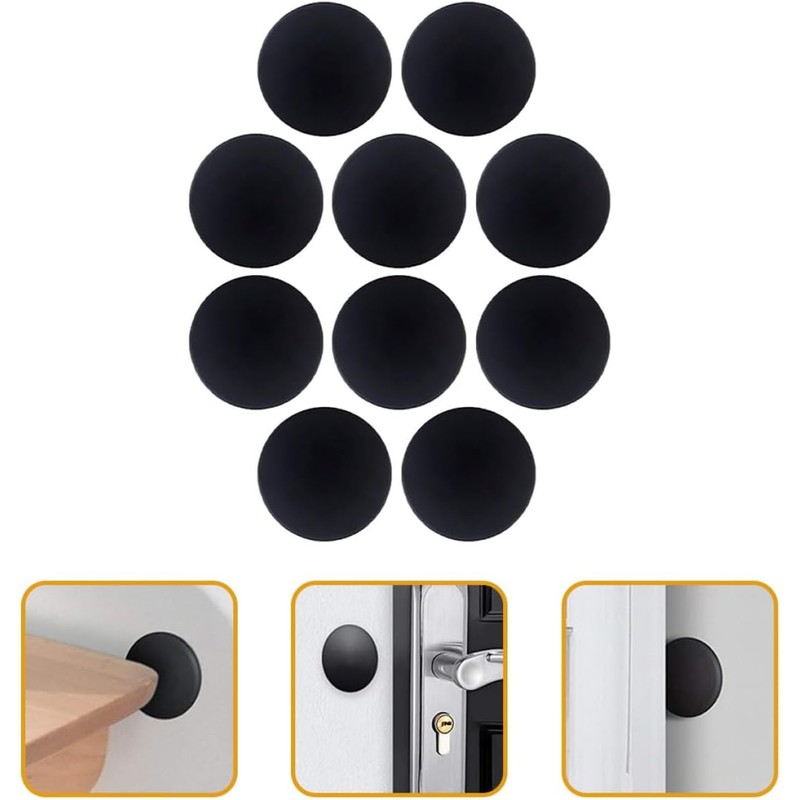 Topes de Puerta Autoadhesivos de Silicona Negro, Protector de Pared
