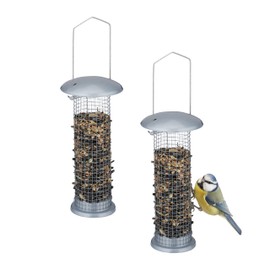 Relaxdays Bird Feeder Set of 2 for Peanuts, Mealworms, for Hanging, Bird Feeder Station HxD: 33 x 10 cm, Silver