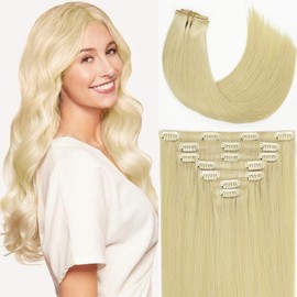 Loxxy Blonde Seamless Clip in Hair Extensions Real Remy Human Hair 20Inch With Invisible PU Skin Weft Invisible Light Bleach Blonde Thick Hair Extensions Clip ins 7Pcs 110G #60