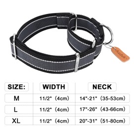 Axdvk Martingale Collar 1.5 Inch Wide 1600D Extra Strong Anti Escape Nylon Dog Collar, No Pull Heavy Duty Dog Collar with 3-Color Stripe for Medium to XLarge Dogs(Medium, Gray Blue & Black)