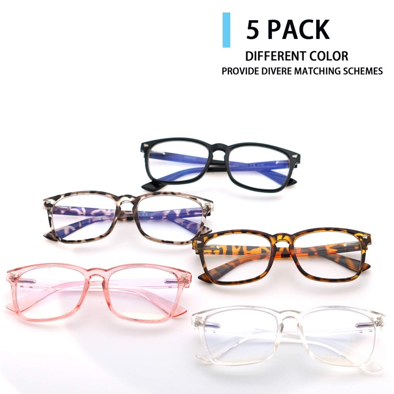 VIDEBLA 5 Pack Blue Light Blocking Reading Glasses,Spring Hinge Computer