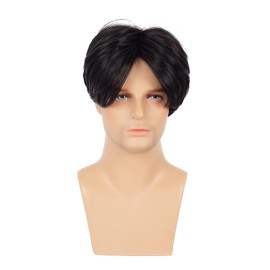 Swiking Men Wig Short Black Straight Middle Part Synthetic Hair for Male Guy Everyday Daily Cosplay Party Wigs Cap