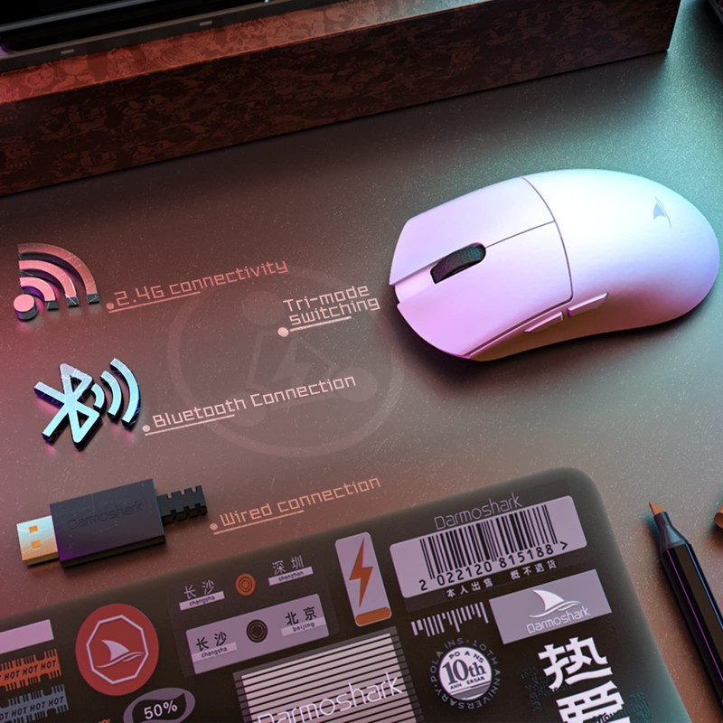 Darmoshark M3 Wireless Gaming Mouse,Tri-Mode 2.4G/USB-C/Bluetooth Mouse Up to 26000DPI,PAW3395