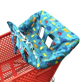 Portable 2-in-1 Shopping Cart & High Chair Covers for Babies, Kids, Infants, Toddlers | Universal Size with Free Carry Bag (Blue Seaworld)