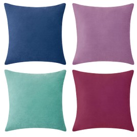 MONDAY MOOSE Decorative Throw Pillow Covers Cushion Cases, Set of 4 Soft Velvet Modern Designs, Mix and Match for Home Decor, Pillow Inserts Not Included (18x18 inch, Purple/Blue)