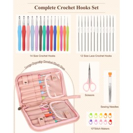 Katech Crochet Hook Set with Case Include 26 Size Crochet Needles-Crochet Hook Case with Extra Long Crochet Hooks Kit for Beginners Adults Kids-Soft Grip Handle-Portable Crochet Hook Case