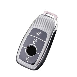 KUNIO Key Case Suitable for Mercedes A B C E S G Class GLC CLE GLB CLA W177 W247 B200 W205 S63 AMG A200 MS Car Key Case Protection TPU Key Cover 3 Buttons Silver