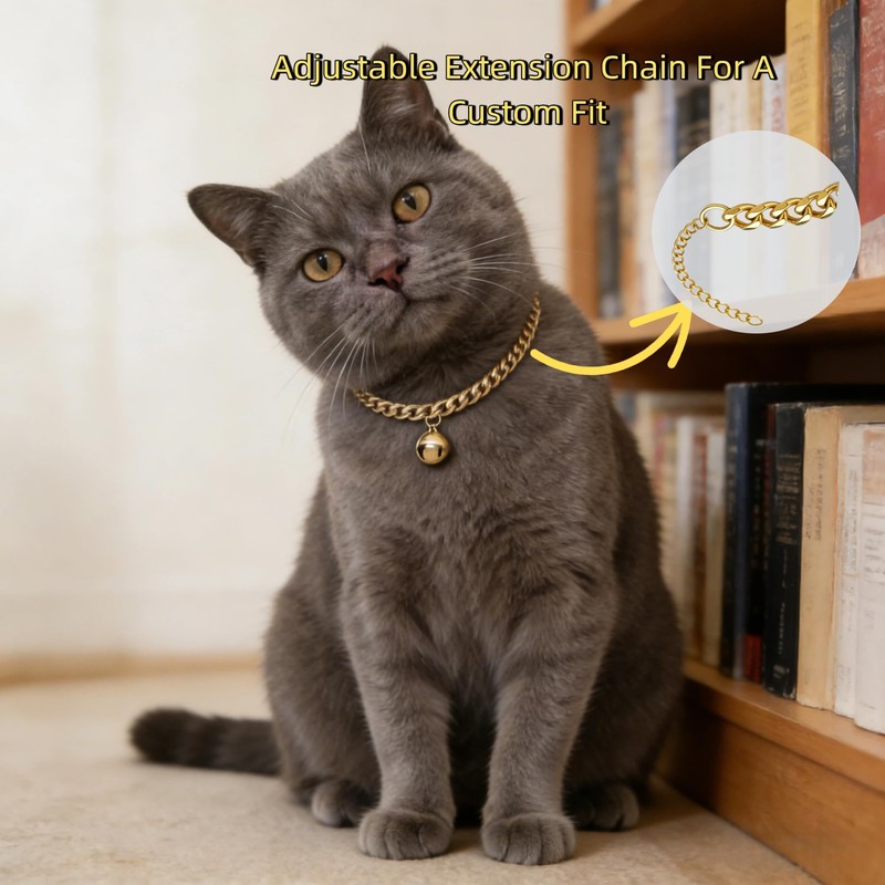 Cwyza Gold Cat Chain Collar with Removable Bell
