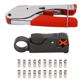 Coaxial Cable Crimper Wire Stripper Crimping Pliers with 20pcs F Connector for RG6