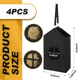 Yoojahow 4 Pcs Hay Feeder for Goat, Horse Hay Bags Hanging Hay Feeders for Goat Horse Sheep, Feed Bags with Metal Fasteners and Open Feed Hole for Slow Feeding