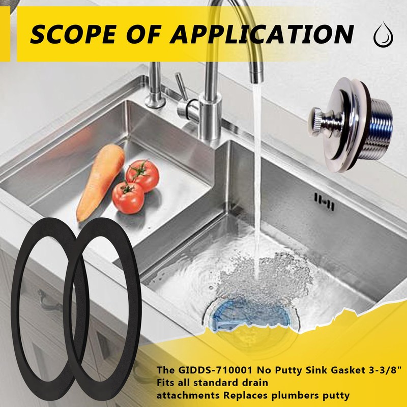 GIDDS-710001 No Putty Sink Gasket fit for sink drains,Sink Seal