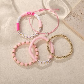 SIXFOX 5pcs Preppy Bracelets Set Cute Back to School Bracelets First Day of School Bracelets Adjustable Stackable Charm Friendship Bracelets Birthday Gifts for Women Teen Girls Kids